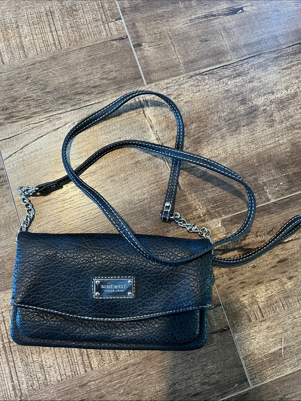 Nine West vintage Black Textured Leather Crossbody with Silver Hardware